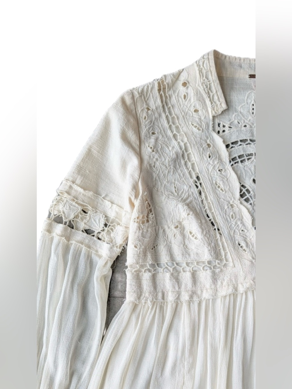 Free People "In Dreamland" Cutwork Mini Dress in Ivory/Cream - Picture 9 of 10